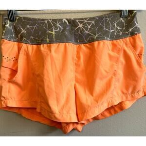 Zella Running Shorts Womens Medium Orange Gray Athletic Short 2.5” Zip Pocket M